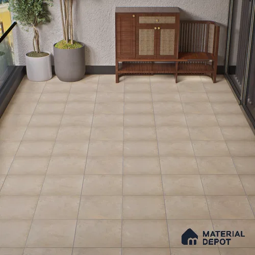 Parking Floor Tile TL 02770 Petrus Creamy 16 x 16 inch Anti Skid Matte Finish Vitrified Tile - 12 mm | 4 Random Design | Suitbale For Bathroom, Balcony, Terrace | Pattern Alignment May Vary | 2-3 mm Spacer is Mandatory