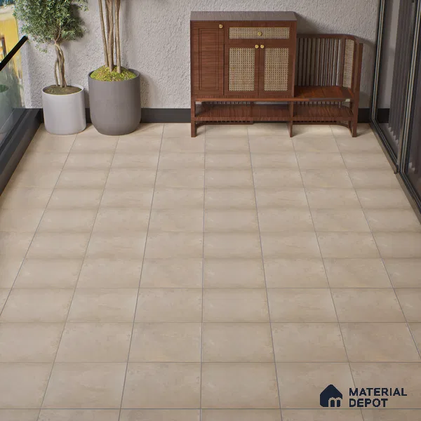 Parking Floor Tile TL 02770 Petrus Creamy 16 x 16 inch Anti Skid Matte Finish Vitrified Tile - 12 mm | 4 Random Design | Suitbale For Outdoor, Balcony, Terrace | Pattern Alignment May Vary | 2-3 mm Spacer is Mandatory (Sample)