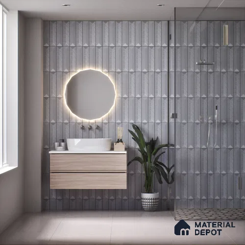 Subway Wall Tile TL 04999 B Lucent Decor Knitted Fabric Grey 12 x 3 inch Ceramic Matte Finish - 6 mm | Suitable for Highlighter Walls, Foyer, Bathroom, Kitchen Wall & Backsplashes