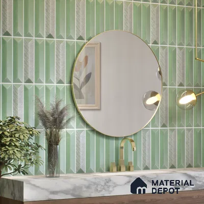 Subway Wall Tile TL 04999 D Lucent Base Knitted Fabric Green 12 x 3 inch Ceramic Matte Finish - 6 mm | Suitable for Highlighter Walls, Foyer, Bathroom, Kitchen Wall & Backsplashes