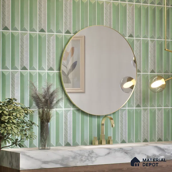 Subway Wall Tile TL 04999 D Lucent Base Knitted Fabric Green 12 x 3 inch Ceramic Matte Finish - 6 mm | Suitable for Highlighter Walls, Foyer, Bathroom, Kitchen Wall & Backsplashes