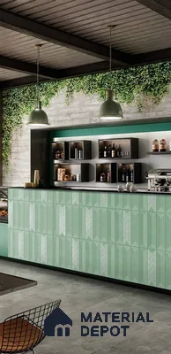 Subway Wall Tile TL 04999 D Lucent Base Knitted Fabric Green 12 x 3 inch Ceramic Matte Finish - 6 mm | Suitable for Highlighter Walls, Foyer, Bathroom, Kitchen Wall & Backsplashes