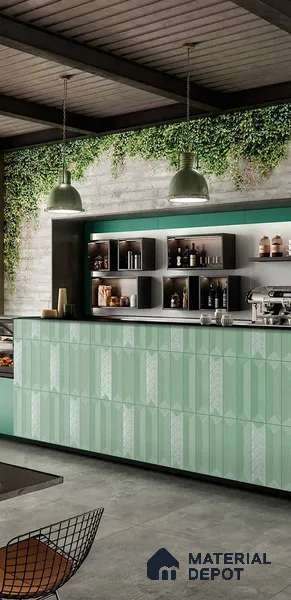 Subway Wall Tile TL 04999 D Lucent Base Knitted Fabric Green 12 x 3 inch Ceramic Matte Finish - 6 mm | Suitable for Highlighter Walls, Foyer, Bathroom, Kitchen Wall & Backsplashes
