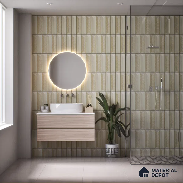 Subway Wall Tile TL 04999 I Lucent Decor Knitted Fabric Yellow 12 x 3 inch Ceramic Matte Finish - 6 mm | Suitable for Highlighter Walls, Foyer, Bathroom, Kitchen Wall & Backsplashes (Sample)