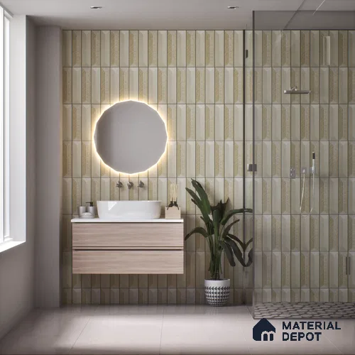 Subway Wall Tile TL 04999 J Lucent Base Knitted Fabric Yellow 12 x 3 inch Ceramic Matte Finish - 6 mm | Suitable for Highlighter Walls, Foyer, Bathroom, Kitchen Wall & Backsplashes