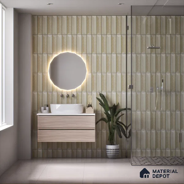 Subway Wall Tile TL 04999 J Lucent Base Knitted Fabric Yellow 12 x 3 inch Ceramic Matte Finish - 6 mm | Suitable for Highlighter Walls, Foyer, Bathroom, Kitchen Wall & Backsplashes (Sample)