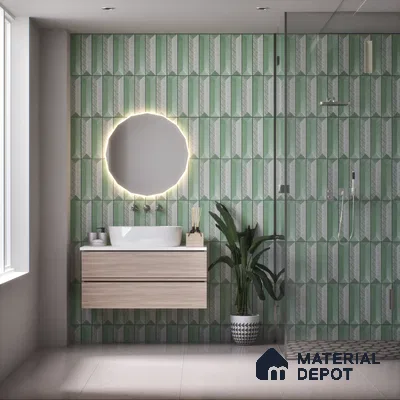 Subway Wall Tile TL 04999 Lucent Decor Knitted Fabric Green 12 x 3 inch Ceramic Matte Finish - 6 mm | Suitable for Highlighter Walls, Foyer, Bathroom, Kitchen Wall & Backsplashes (Sample)