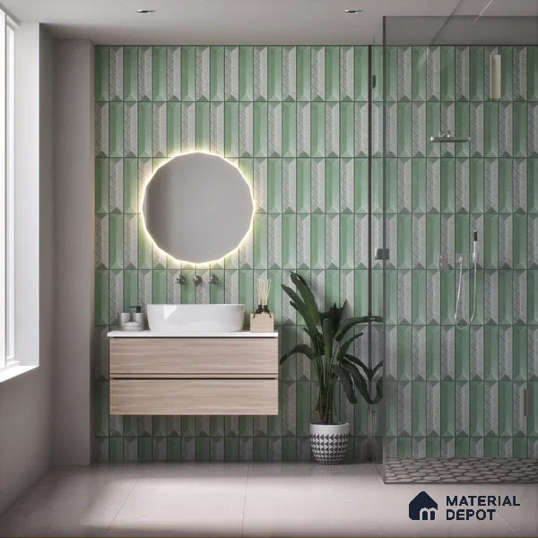 Subway Wall Tile TL 04999 Lucent Decor Knitted Fabric Green 12 x 3 inch Ceramic Matte Finish - 6 mm | Suitable for Highlighter Walls, Foyer, Bathroom, Kitchen Wall & Backsplashes (Sample)