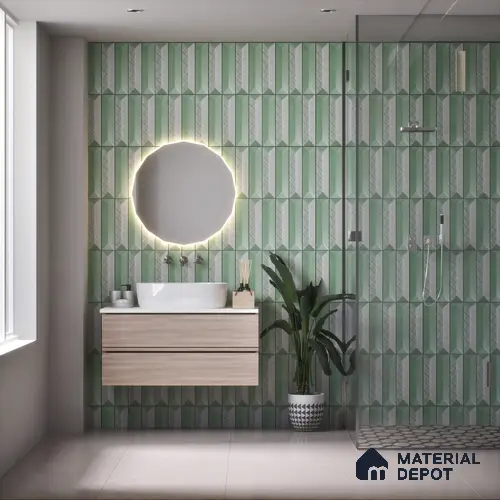 Subway Wall Tile TL 04999 Lucent Decor Knitted Fabric Green 12 x 3 inch Ceramic Matte Finish - 6 mm | Suitable for Highlighter Walls, Foyer, Bathroom, Kitchen Wall & Backsplashes