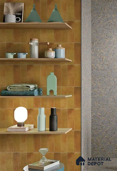 Subway Wall Tile TL 05003 B Lucent Vertiline Brick Gold 9 x 3 inch Ceramic Glossy Finish - 9 mm | Suitable for Highlighter Walls, Foyer, Bathroom, Kitchen Wall & Backsplashes (Sample)