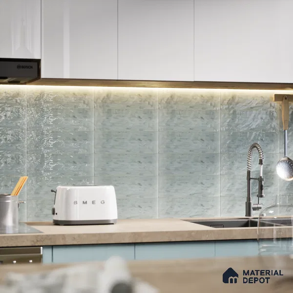 Subway Wall Tile TL 05003 C Lucent Vertiline Brick Grey 9 x 3 inch Ceramic Glossy Finish - 9 mm | Suitable for Highlighter Walls, Foyer, Bathroom, Kitchen Wall & Backsplashes