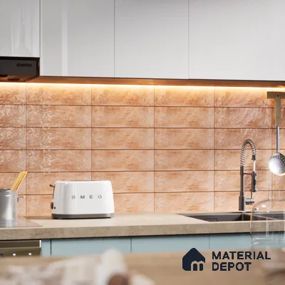 Subway Wall Tile TL 05003 D Lucent Vertiline Brick Brown 9 x 3 inch Ceramic Glossy Finish - 9 mm | Suitable for Highlighter Walls, Foyer, Bathroom, Kitchen Wall & Backsplashes (Sample)