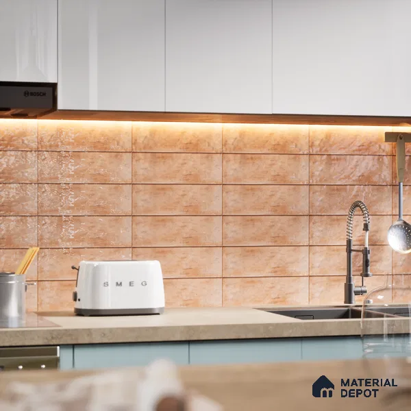 Subway Wall Tile TL 05003 D Lucent Vertiline Brick Brown 9 x 3 inch Ceramic Glossy Finish - 9 mm | Suitable for Highlighter Walls, Foyer, Bathroom, Kitchen Wall & Backsplashes (Sample)