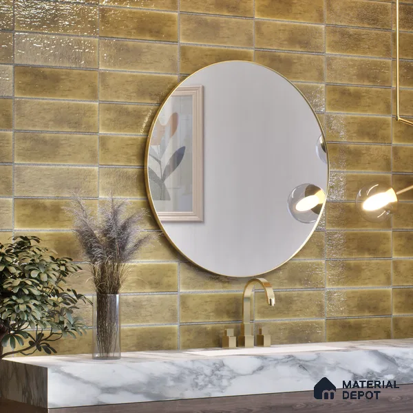 Subway Wall Tile TL 05003 E Lucent Vertiline Brick Wood Brown 9 x 3 inch Ceramic Glossy Finish - 9 mm | Suitable for Highlighter Walls, Foyer, Bathroom, Kitchen Wall & Backsplashes (Sample)