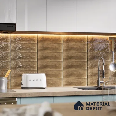 Subway Wall Tile TL 05003 E Lucent Vertiline Brick Wood Brown 9 x 3 inch Ceramic Glossy Finish - 9 mm | Suitable for Highlighter Walls, Foyer, Bathroom, Kitchen Wall & Backsplashes (Sample)