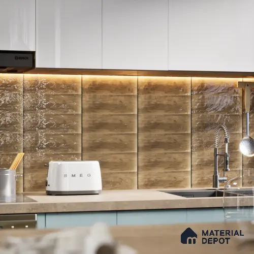 Subway Wall Tile TL 05003 E Lucent Vertiline Brick Wood Brown 9 x 3 inch Ceramic Glossy Finish - 9 mm | Suitable for Highlighter Walls, Foyer, Bathroom, Kitchen Wall & Backsplashes