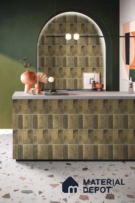 Subway Wall Tile TL 05003 E Lucent Vertiline Brick Wood Brown 9 x 3 inch Ceramic Glossy Finish - 9 mm | Suitable for Highlighter Walls, Foyer, Bathroom, Kitchen Wall & Backsplashes (Sample)