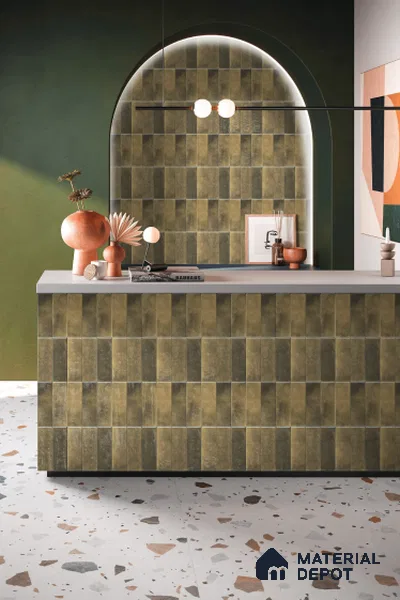 Subway Wall Tile TL 05003 E Lucent Vertiline Brick Wood Brown 9 x 3 inch Ceramic Glossy Finish - 9 mm | Suitable for Highlighter Walls, Foyer, Bathroom, Kitchen Wall & Backsplashes (Sample)