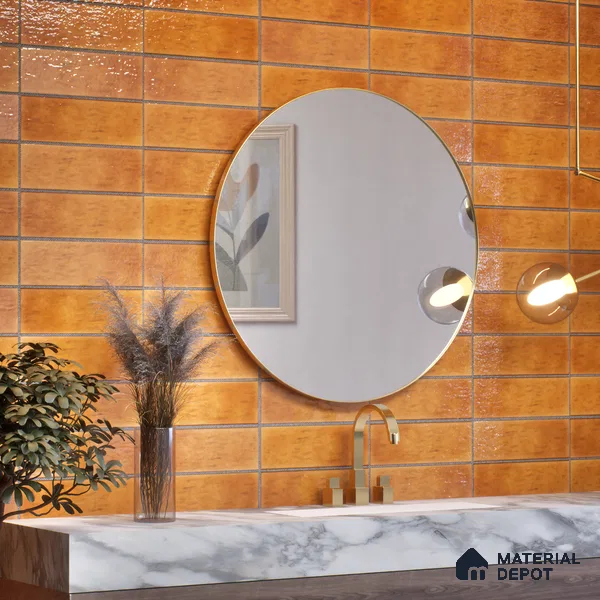 Subway Wall Tile TL 05003 Lucent Vertiline Brick Yellow 9 x 3 inch Ceramic Glossy Finish - 9 mm | Suitable for Highlighter Walls, Foyer, Bathroom, Kitchen Wall & Backsplashes (Sample)