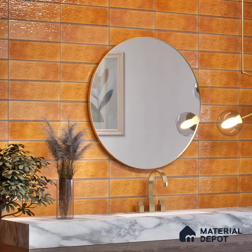 Subway Wall Tile TL 05003 Lucent Vertiline Brick Yellow 9 x 3 inch Ceramic Glossy Finish - 9 mm | Suitable for Highlighter Walls, Foyer, Bathroom, Kitchen Wall & Backsplashes