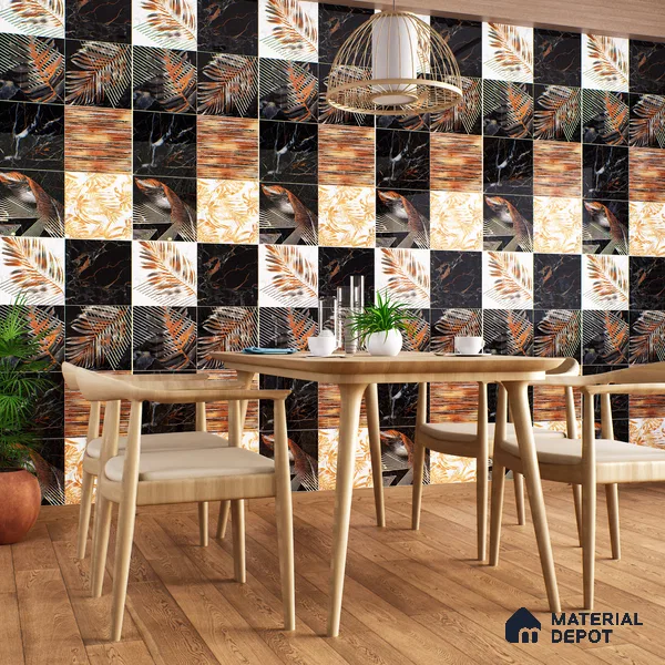 Tropical Wall Tile TL 02160 Costa Black Decore 4 ft x 2 ft Glossy Finish Vitrified Tile - 9 mm | Suitable for Living Room, Bedroom & Bathroom (Sample)