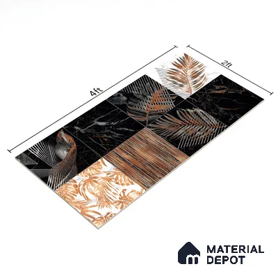 Tropical Wall Tile TL 02160 Costa Black Decore 4 ft x 2 ft Glossy Finish Vitrified Tile - 9 mm | Suitable for Living Room, Bedroom & Bathroom (Sample)