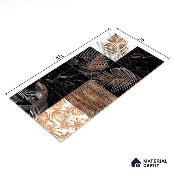 Tropical Wall Tile TL 02160 Costa Black Decore 4 ft x 2 ft Glossy Finish Vitrified Tile - 9 mm | Suitable for Living Room, Bedroom & Bathroom (Sample)
