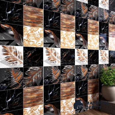 Tropical Wall Tile TL 02160 Costa Black Decore 4 ft x 2 ft Glossy Finish Vitrified Tile - 9 mm | Suitable for Living Room, Bedroom & Bathroom (Sample)