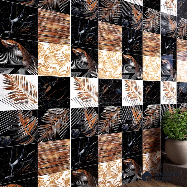 Tropical Wall Tile TL 02160 Costa Black Decore 4 ft x 2 ft Glossy Finish Vitrified Tile - 9 mm | Suitable for Living Room, Bedroom & Bathroom (Sample)