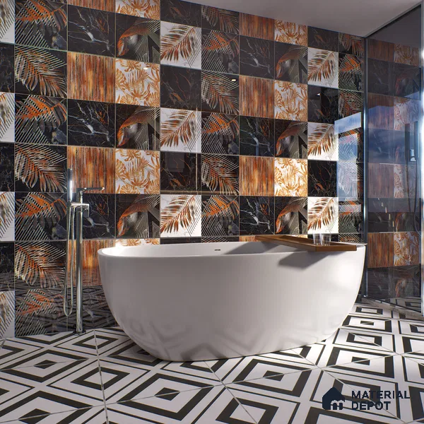 Tropical Wall Tile TL 02160 Costa Black Decore 4 ft x 2 ft Glossy Finish Vitrified Tile - 9 mm | Suitable for Living Room, Bedroom & Bathroom (Sample)