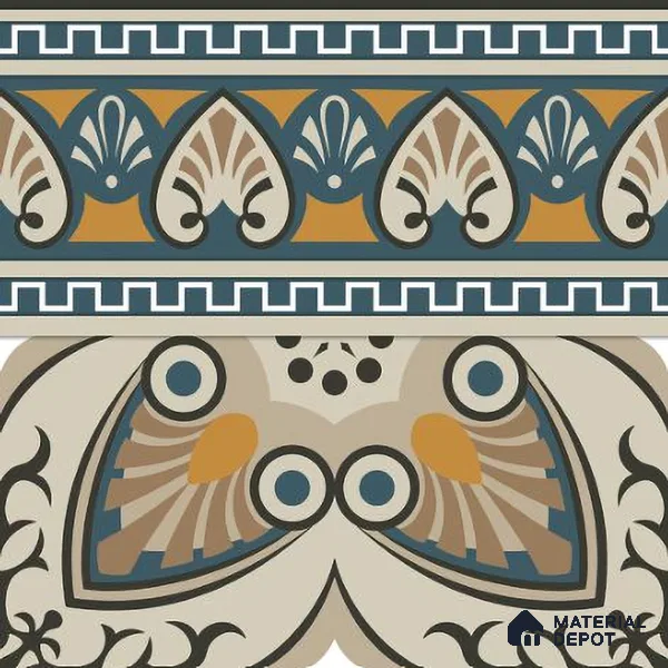 Moroccan Carpet Floor Tile TL 06683 B Barcelona Ivory 1 ft x 1 ft Brown Ceramic Glue Matte Finish Border Tile - 9 mm | Ideal for Living Room, Kitchen, Dining Area | Please Expect a Slight Variation of Pattern