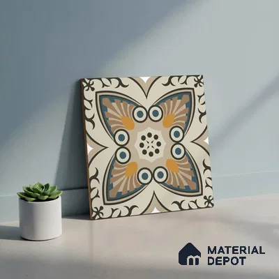Moroccan Carpet Wall & Floor Tile TL 06683 C Barcelona Ivory 1 ft x 1 ft Brown Ceramic Glue Matte Finish Centre Tile - 9 mm | Ideal for Living Room, Kithen, Bathroom | Please Expect a Slight Variation of Pattern