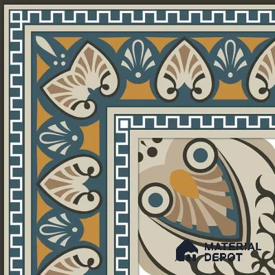 Moroccan Carpet Floor Tile TL 06683 Barcelona Ivory 1 ft x 1 ft Brown Ceramic Glue Matte Finish Corner Tile - 9 mm | Ideal for Living Room, Kitchen, Dining Area | Please Expect a Slight Variation of Pattern