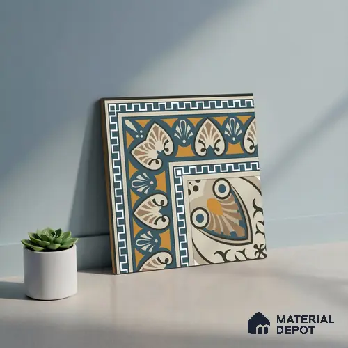 Moroccan Carpet Floor Tile TL 06683 Barcelona Ivory 1 ft x 1 ft Brown Ceramic Glue Matte Finish Corner Tile - 9 mm | Ideal for Living Room, Bedroom, Kitchen, Terrace, Balcony, Dining | Please Expect a Slight Variation of Pattern