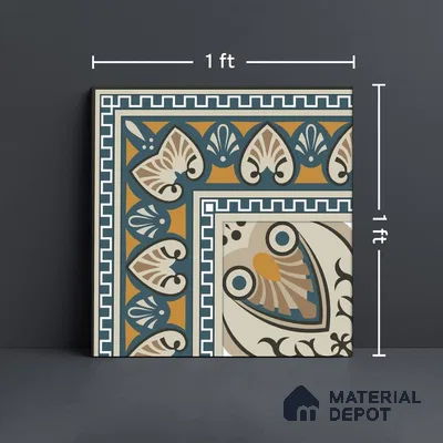 Moroccan Carpet Floor Tile TL 06683 Barcelona Ivory 1 ft x 1 ft Brown Ceramic Glue Matte Finish Corner Tile - 9 mm | Ideal for Living Room, Kitchen, Dining Area | Please Expect a Slight Variation of Pattern