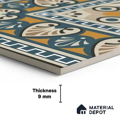 Moroccan Carpet Floor Tile TL 06683 Barcelona Ivory 1 ft x 1 ft Brown Ceramic Glue Matte Finish Corner Tile - 9 mm | Ideal for Living Room, Kitchen, Dining Area | Please Expect a Slight Variation of Pattern
