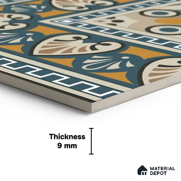 Moroccan Carpet Floor Tile TL 06683 Barcelona Ivory 1 ft x 1 ft Brown Ceramic Glue Matte Finish Corner Tile - 9 mm | Ideal for Living Room, Kitchen, Dining Area | Please Expect a Slight Variation of Pattern