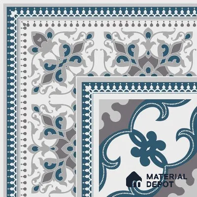 Moroccan Carpet Floor Tile TL 06682 Barcelona Grenade 1 ft x 1 ft Blue Ceramic Glue Matte Finish Corner Tile - 9 mm | Ideal for Living Room, Kitchen, Dining Area | Please Expect a Slight Variation of Pattern