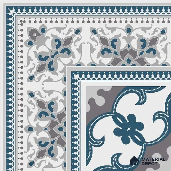 Moroccan Carpet Floor Tile TL 06682 Barcelona Grenade 1 ft x 1 ft Blue Ceramic Glue Matte Finish Corner Tile - 9 mm | Ideal for Living Room, Kitchen, Dining Area | Please Expect a Slight Variation of Pattern