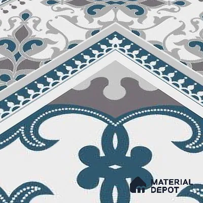 Moroccan Carpet Floor Tile TL 06682 Barcelona Grenade 1 ft x 1 ft Blue Ceramic Glue Matte Finish Corner Tile - 9 mm | Ideal for Living Room, Kitchen, Dining Area | Please Expect a Slight Variation of Pattern