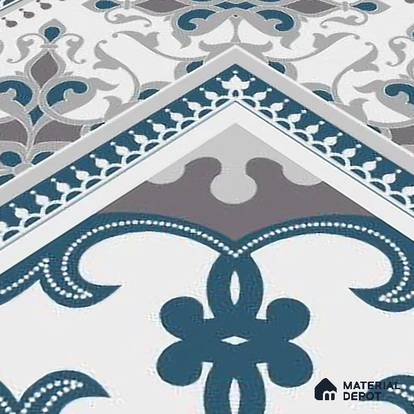 Moroccan Carpet Floor Tile TL 06682 Barcelona Grenade 1 ft x 1 ft Blue Ceramic Glue Matte Finish Corner Tile - 9 mm | Ideal for Living Room, Kitchen, Dining Area | Please Expect a Slight Variation of Pattern