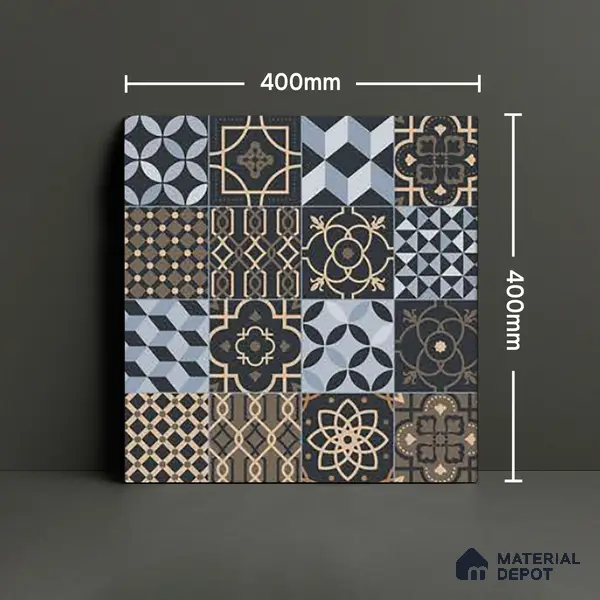 Moroccan Floor Tile TL 05332 Strada Bella Craftico 16 inch x 16 inch Vitrified Punch Matte Finish - 12 mm | Suitable for Parking, Balcony, Courtyard, Patio, Terrace | Pattern Alignment May Vary | 2-3 mm Spacer is Mandatory
