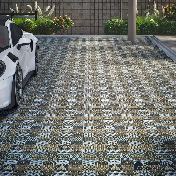 Moroccan Floor Tile TL 05332 Strada Bella Craftico 16 inch x 16 inch Vitrified Punch Matte Finish - 12 mm | Suitable for Parking, Balcony, Courtyard, Patio, Terrace | Pattern Alignment May Vary | 2-3 mm Spacer is Mandatory
