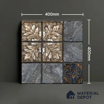 Moroccan Floor Tile TL 05333 Strada Floriana Grey 16 inch x 16 inch Vitrified Punch Matte Finish - 12 mm | Suitable for Parking, Balcony, Courtyard, Patio, Terrace | Pattern Alignment May Vary | 2-3 mm Spacer is Mandatory