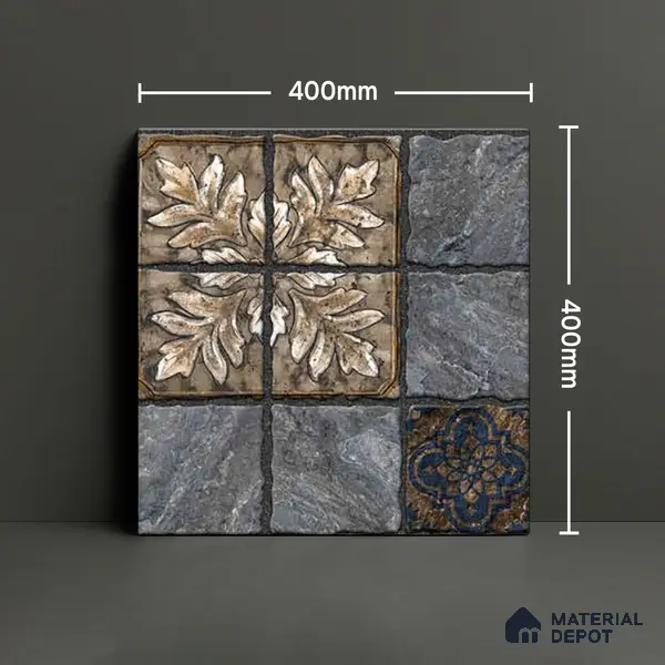 Moroccan Floor Tile TL 05333 Strada Floriana Grey 16 inch x 16 inch Vitrified Punch Matte Finish - 12 mm | Suitable for Parking, Balcony, Courtyard, Patio, Terrace | Pattern Alignment May Vary | 2-3 mm Spacer is Mandatory