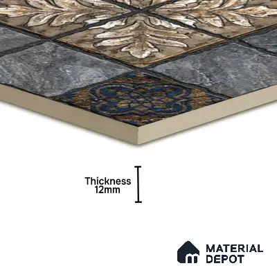 Moroccan Floor Tile TL 05333 Strada Floriana Grey 16 inch x 16 inch Vitrified Punch Matte Finish - 12 mm | Suitable for Parking, Balcony, Courtyard, Patio, Terrace | Pattern Alignment May Vary | 2-3 mm Spacer is Mandatory