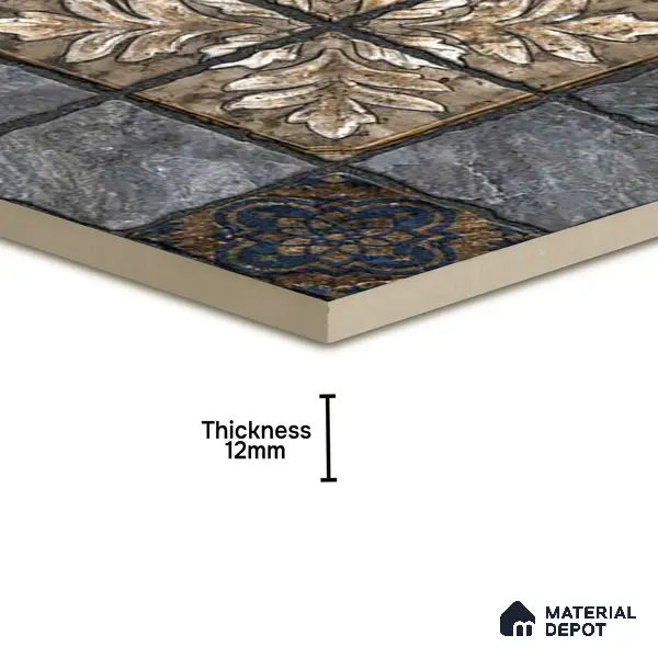 Moroccan Floor Tile TL 05333 Strada Floriana Grey 16 inch x 16 inch Vitrified Punch Matte Finish - 12 mm | Suitable for Parking, Balcony, Courtyard, Patio, Terrace | Pattern Alignment May Vary | 2-3 mm Spacer is Mandatory