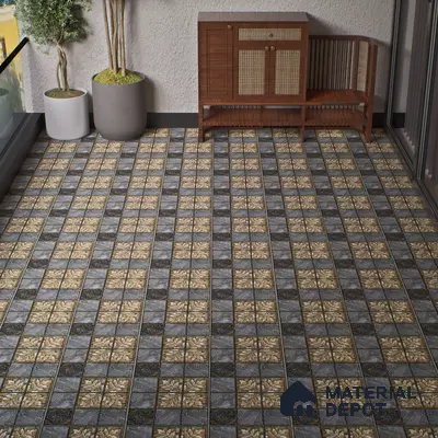 Moroccan Floor Tile TL 05333 Strada Floriana Grey 16 inch x 16 inch Vitrified Punch Matte Finish - 12 mm | Suitable for Parking, Balcony, Courtyard, Patio, Terrace | Pattern Alignment May Vary | 2-3 mm Spacer is Mandatory