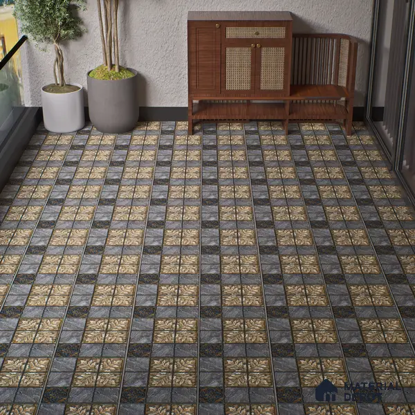Moroccan Floor Tile TL 05333 Strada Floriana Grey 16 inch x 16 inch Vitrified Punch Matte Finish - 12 mm | Suitable for Parking, Balcony, Courtyard, Patio, Terrace | Pattern Alignment May Vary | 2-3 mm Spacer is Mandatory