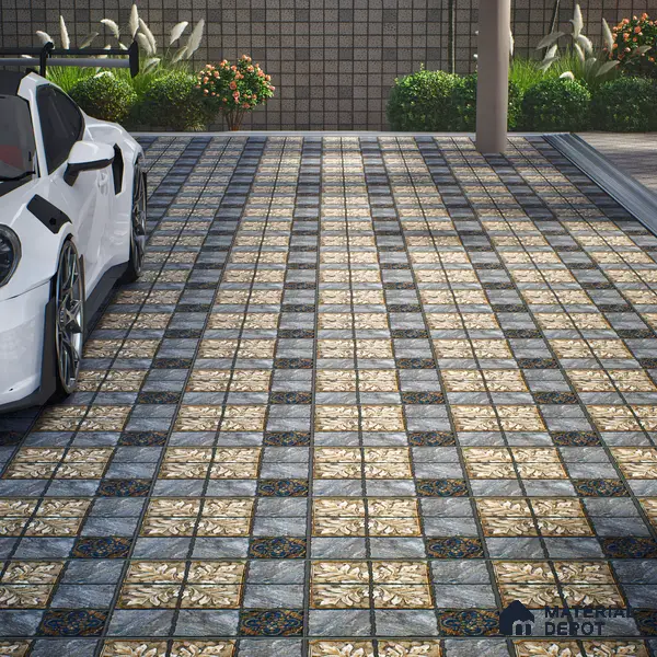 Moroccan Floor Tile TL 05333 Strada Floriana Grey 16 inch x 16 inch Vitrified Punch Matte Finish - 12 mm | Suitable for Parking, Balcony, Courtyard, Patio, Terrace | Pattern Alignment May Vary | 2-3 mm Spacer is Mandatory
